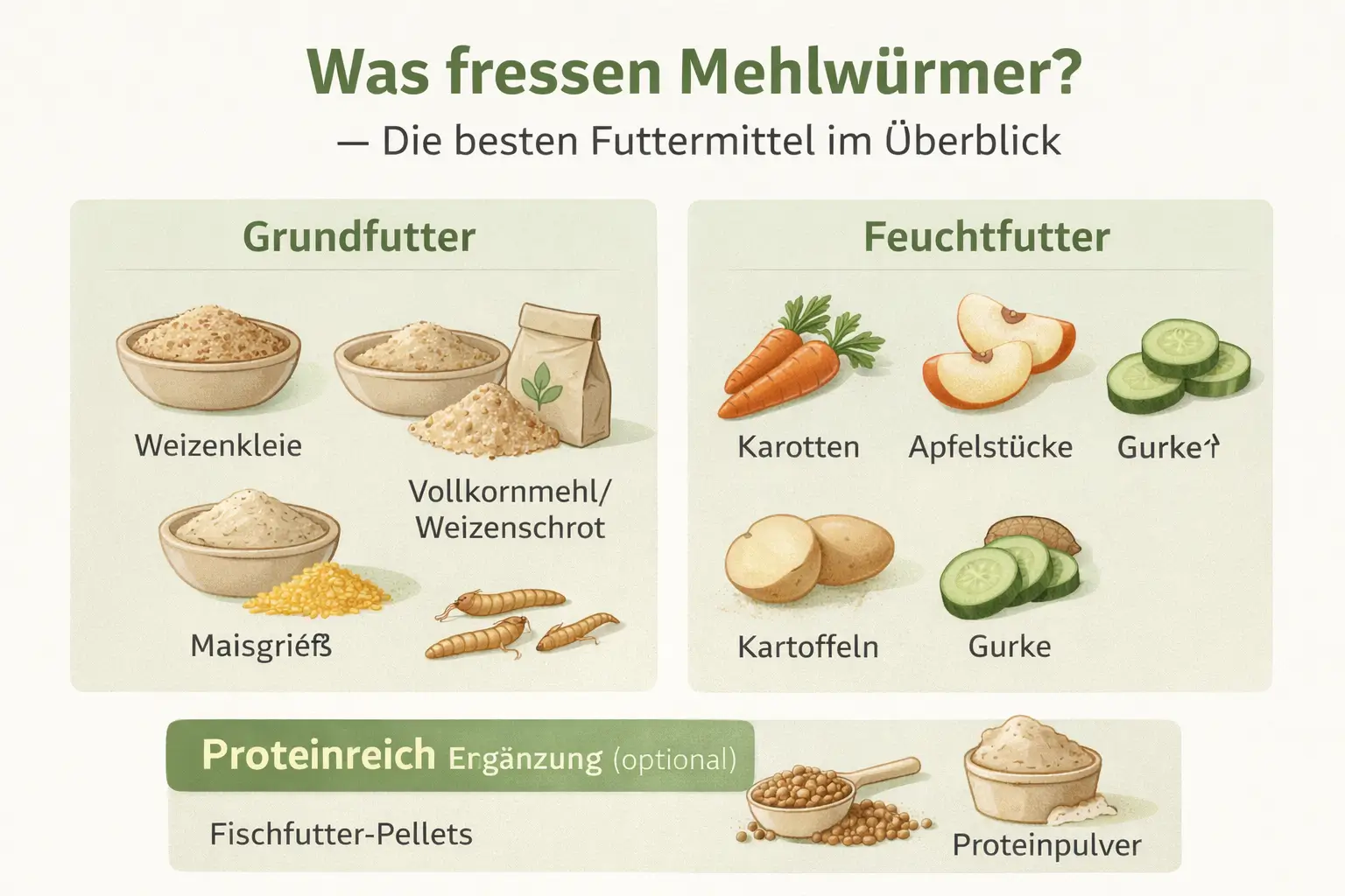 🟨 Was fressen Mehlwürmer? – Die besten Futtermittel im Überblick