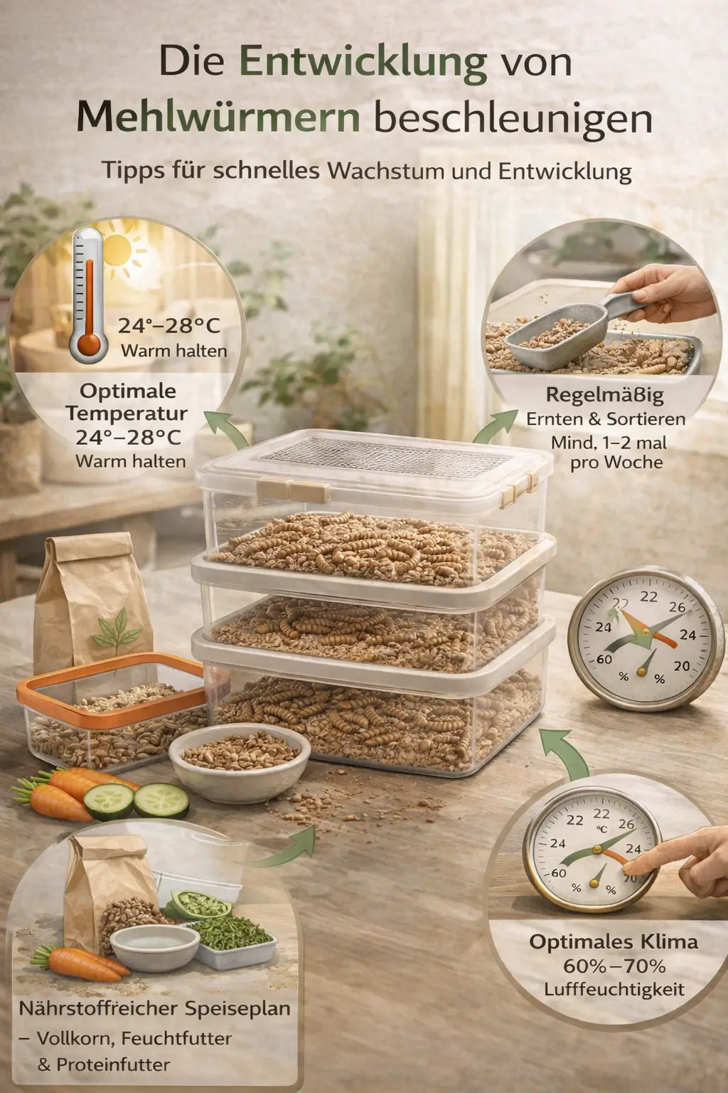 🟧 Die Entwicklung von Mehlwürmern beschleunigen
